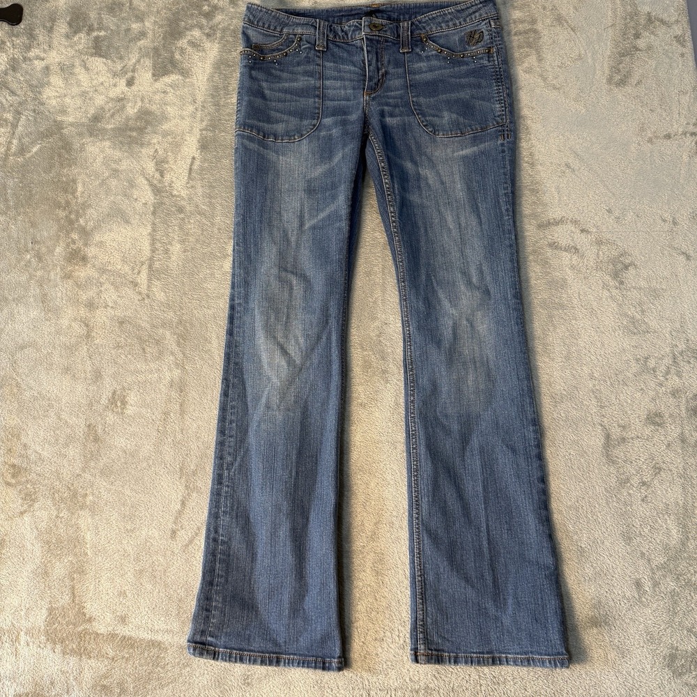 Harley Davidson Womens Jeans Size 12 Long Embellished Studded Bootcut Blue